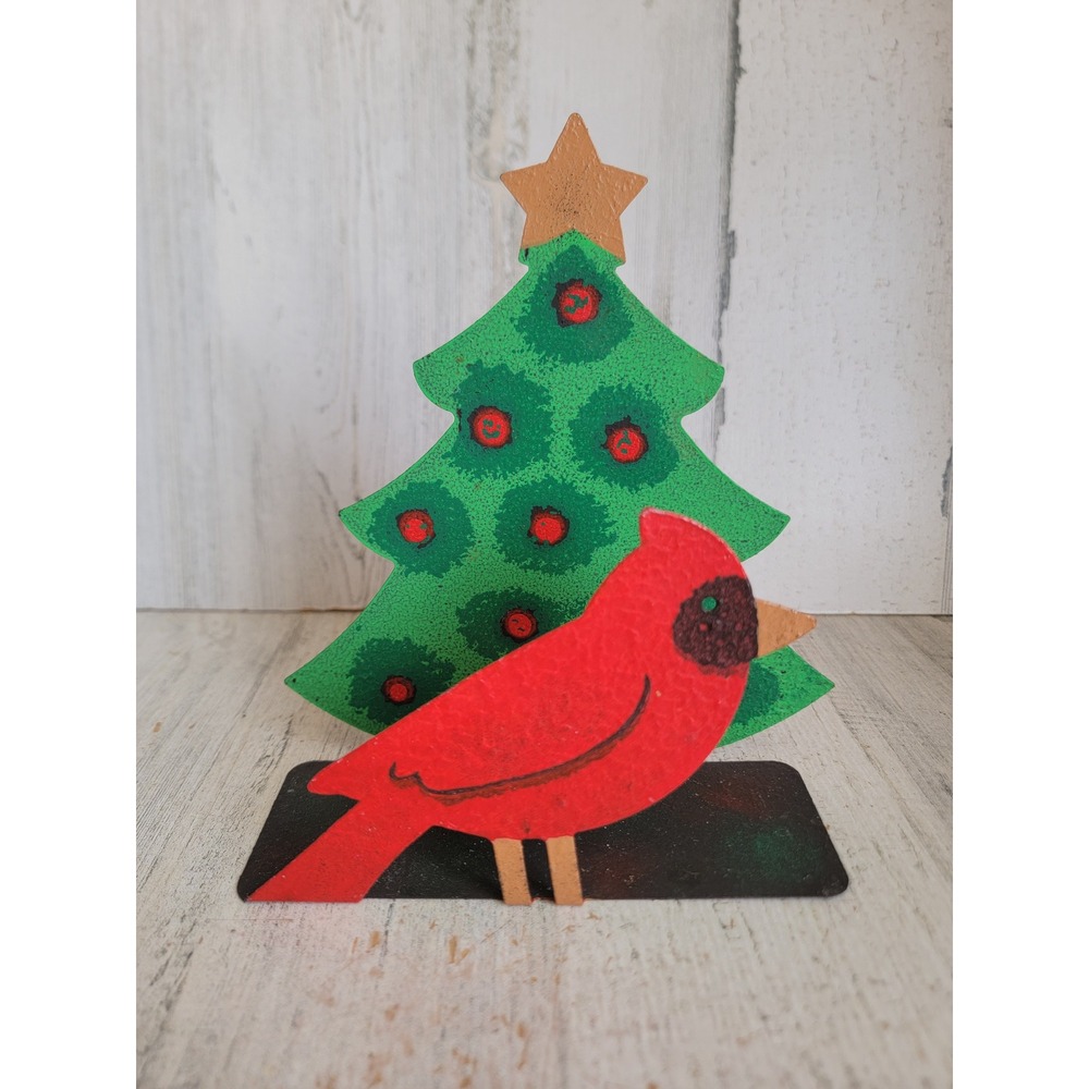 Hallmark vintage unique red cardinal napkin holder Xmas kitchen tree home